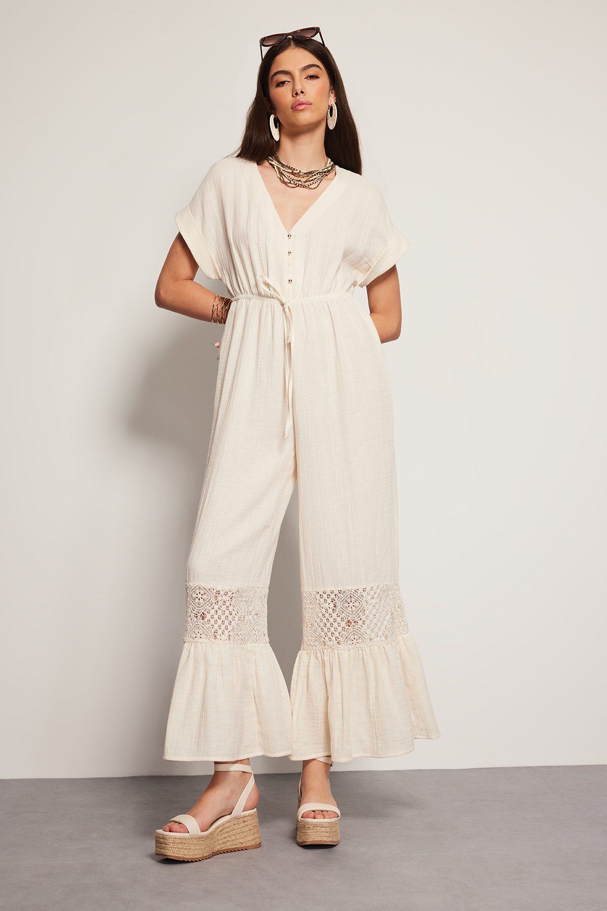 Guipure Chicy Cotton White Muslin Jumpsuit