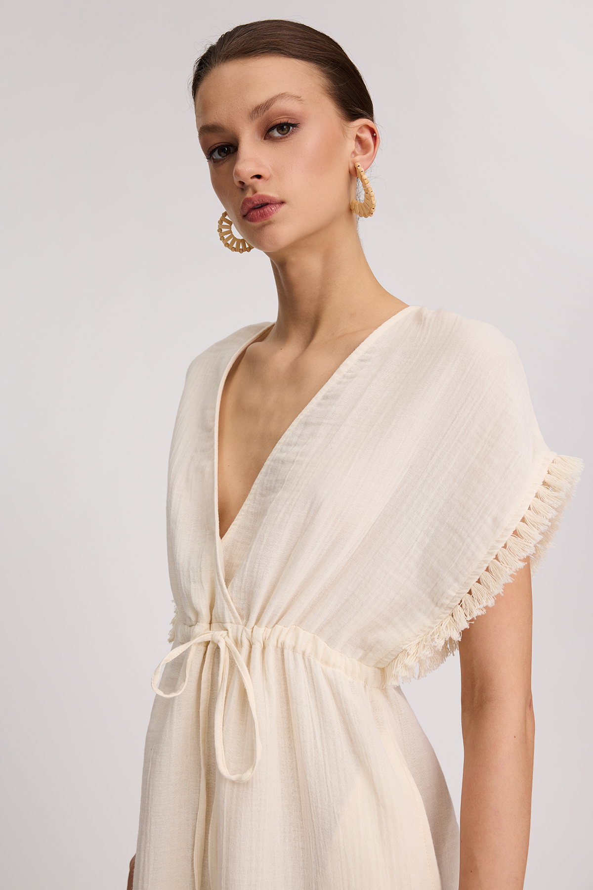 Chicy Off White Pure Cotton Muslin Dress