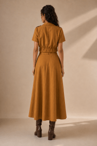 Light Brown Tie-Waist Flow Tencel Skirt