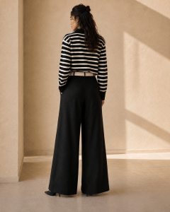 Black Tie-Belt Tencel Wide-Leg Pants