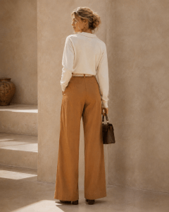 Light Brown Tie-Belt Tencel Wide-Leg Pants