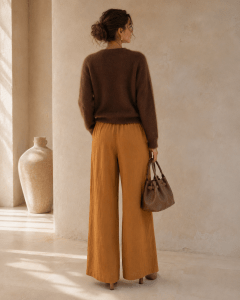Light Brown Jacquard Drawstring Wide-Leg Pants