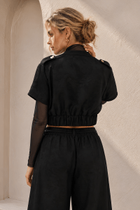 Black Jacquard Cropped Jacket