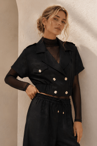 Black Jacquard Cropped Jacket
