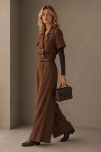 Brown Jacquard Cropped Jacket