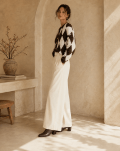 Ecru Tie-Belt Tencel Wide-Leg Pants