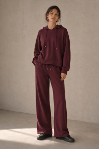 Burgundy Satin Stripe Hoodie Set