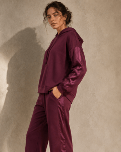 Burgundy Satin Stripe Hoodie Set