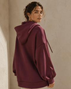 Burgundy Satin Stripe Hoodie Set