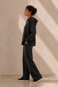 Black Satin Stripe Hoodie Set