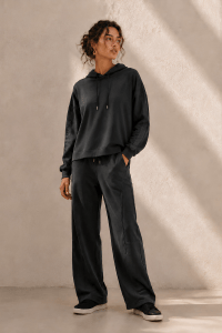 Black Satin Stripe Hoodie Set