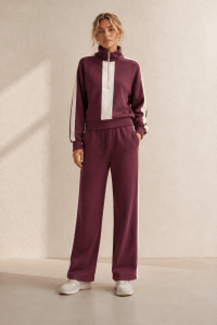 Burgundy Contrast Panel Half-Zip Set