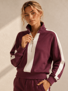 Burgundy Contrast Panel Half-Zip Set