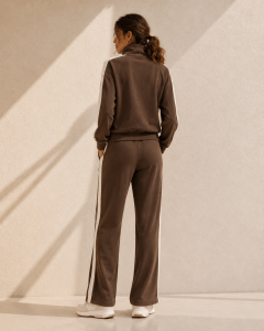 Brown Contrast Panel Half-Zip Set