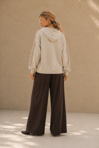 Brown Washed Lace Panel Hoodie