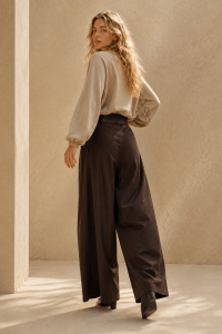 Dark Brown Draped Wide-Leg Pants