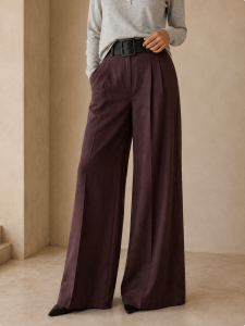 Burgundy Draped Wide-Leg Pants