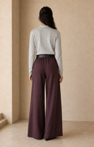 Burgundy Draped Wide-Leg Pants
