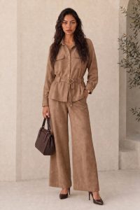 Brown Siena Belted Suede Set