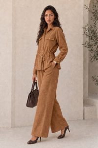 Brown Siena Belted Suede Set