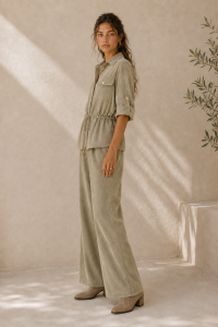 Khaki Siena Suede Shirt Set