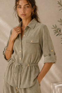 Khaki Siena Suede Shirt Set