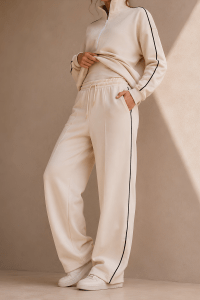 Ecru Contrast Line Half-Zip Set