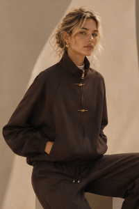 Vera Pinstripe Brown Bomber Set