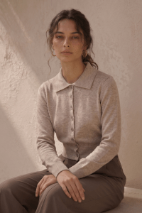 Elara Collared Stone Knit Cardigan