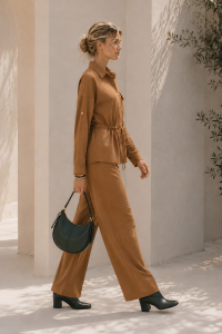 Brown Siena Suede Shirt Set