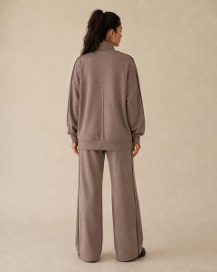 Brown Contrast Line Half-Zip Set