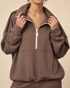 Brown Contrast Line Half-Zip Set